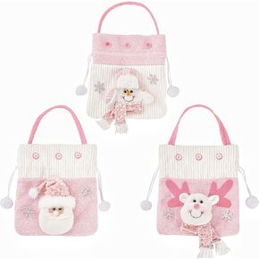Fiarbrty 3PCS عيد الميلاد حمل حقيبة، أكياس سانتا الوردية للهدايا، 3D سانتا ثلج الرنة، قابلة لإعادة الاستخدام الرباط أكياس هدية الوردي، حقيبة دمية عيد الميلاد للحلوى حزب عطلة هدية in Kuwait
