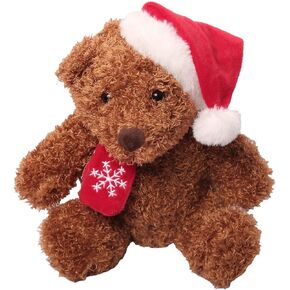 Christmas Teddy Bear Plush, Brown Stuffed Animal with Santa Hat and Snowflake Scarf, 10 Inch, for Kids in Saudi Arabia