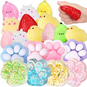 Soulchen 20 Pcs Stress Relief Toys Kit Soft Cute Stress Balls Kawaii Squeeze Fidget Toys for Adult Mini Sensory Animal Balls Gifts for Birthday Party Christmas (Mixed) in Kuwait