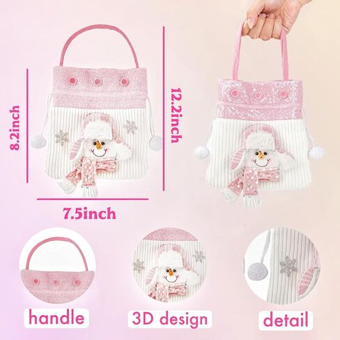 Fiarbrty 3PCS عيد الميلاد حمل حقيبة، أكياس سانتا الوردية للهدايا، 3D سانتا ثلج الرنة، قابلة لإعادة الاستخدام الرباط أكياس هدية الوردي، حقيبة دمية عيد الميلاد للحلوى حزب عطلة هدية in Kuwait