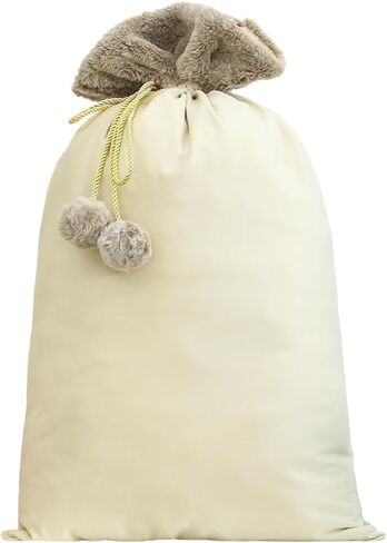Christmas Santa Sack, Reusable Drawstring Plush Large Xmas Gift Bag for New Year Christmas Party Supplies Favors （Style A White） in Saudi Arabia