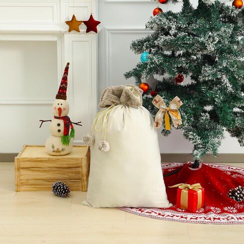 Christmas Santa Sack, Reusable Drawstring Plush Large Xmas Gift Bag for New Year Christmas Party Supplies Favors （Style A White） in Saudi Arabia