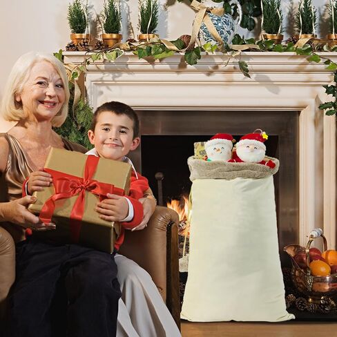 Christmas Santa Sack, Reusable Drawstring Plush Large Xmas Gift Bag for New Year Christmas Party Supplies Favors （Style A White） in Saudi Arabia