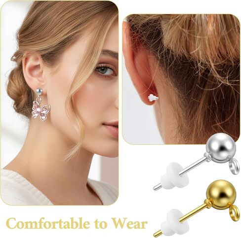 Xindojuz 120 PCS Earring Posts for Jewelry Making, Round Ball Studs Earring Findings Studs with Loop and Clear Earrings Backs for DIY Jewelry Making Findings Supplies (Silver & Gold) in Saudi Arabia