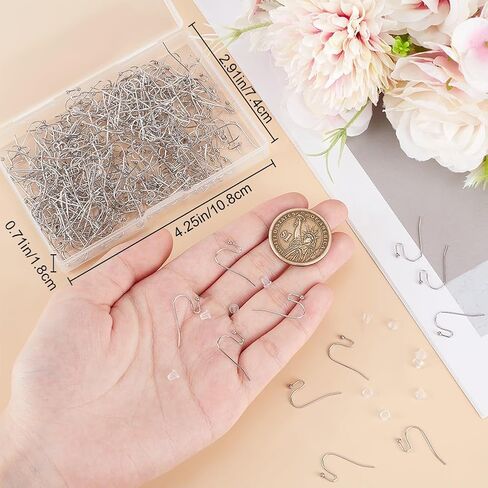 صندوق واحد من Beebeecraft مكون من 300 قطعة من خطافات القرط الفرنسية 316 من الفولاذ المقاوم للصدأ الجراحي وأسلاك أذن السمكة مع صواميل الأذن لنتائج القرط المتدلية DIY دبوس صنع المجوهرات: 0.7 مم/0.03 بوصة 21 مقياس in Saudi Arabia