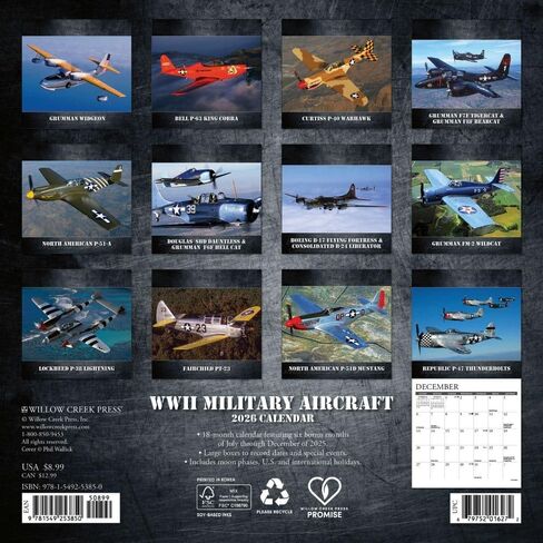 Willow Creek Press, WWII Military Aircraft 2026 Mini Wall Calendar, 7'' X 7'', 18-Month Calendar with Stapled Binding in Saudi Arabia