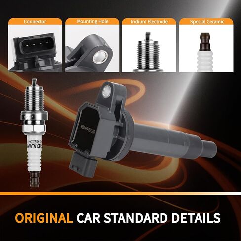 Pack 4 UF316 Ignition Coil & Spark Plug - Compatible with Toyota 2004-2006 Scion xA xB, 2000-2005 Echo, Prius C Yaris - 1.5L L4 Engine - Replaces # 90919-02240 C1305 in Kuwait