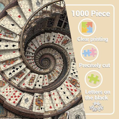 Vintage Card Spiral Staircase Puzzles for Adults 1000 Pieces. Fantasy Playing Card Jigsaw Puzzles. Challenging Cool,Magic,Art Puzzles in Saudi Arabia