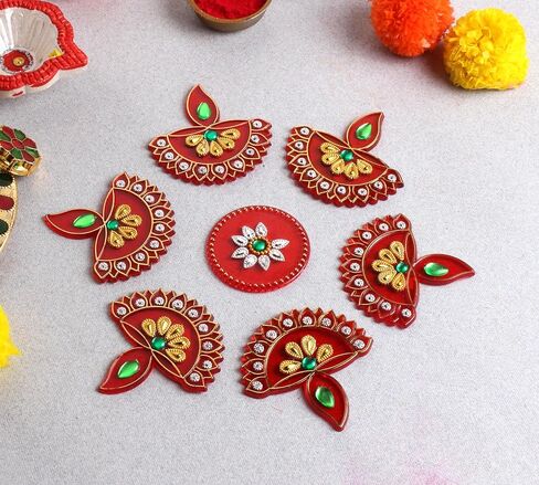 Diya Acrylic Rangoli Floor Decorations Table Decoration Studded Stones Sequins Traditional Festive Home Door Déco | JLARTS-14 in Kuwait