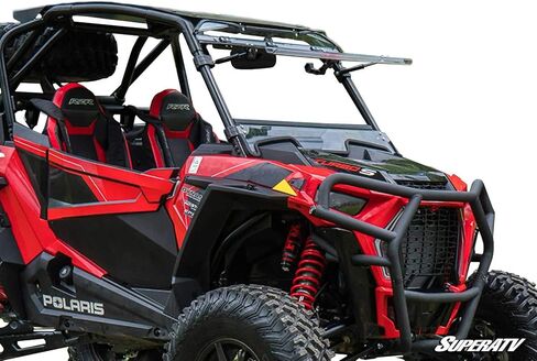 SuperATV Scratch Resistant 1/4" Polycarbonate Flip Windshield for Polaris RZR XP Turbo S (See Fitment), Full, Half, Vented Positions, XR Optic Hard Coating, Pre-Assembled, Easy Install, USA Made in Saudi Arabia