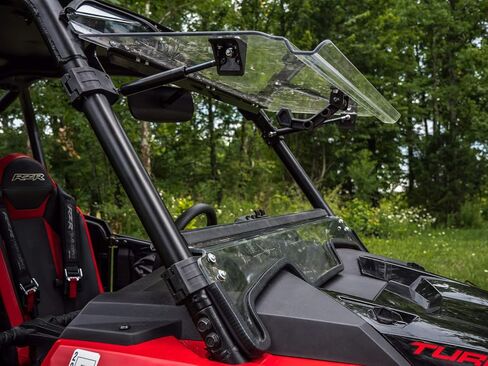 SuperATV Scratch Resistant 1/4" Polycarbonate Flip Windshield for Polaris RZR XP Turbo S (See Fitment), Full, Half, Vented Positions, XR Optic Hard Coating, Pre-Assembled, Easy Install, USA Made in Saudi Arabia