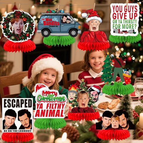 9PCS Home Alome Christmas Honeycomb Centerpieces Home Alone Christmas Decorations Funny Merry Christmas Ya Filthy Animal Table Decorations for Home Indoor Decor in Saudi Arabia