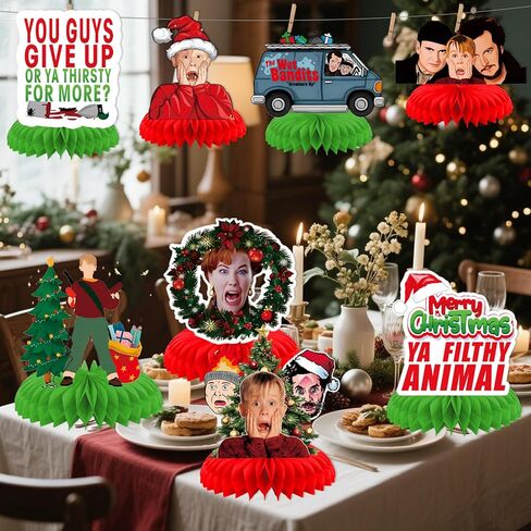 9PCS Home Alome Christmas Honeycomb Centerpieces Home Alone Christmas Decorations Funny Merry Christmas Ya Filthy Animal Table Decorations for Home Indoor Decor in Saudi Arabia