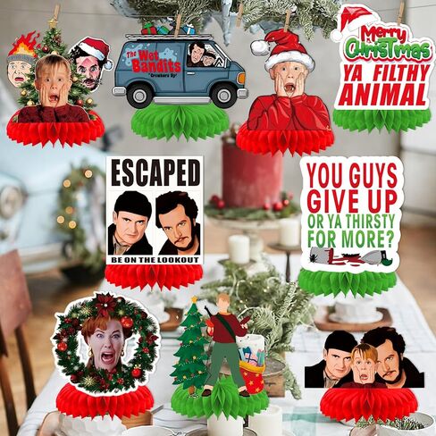 9PCS Home Alome Christmas Honeycomb Centerpieces Home Alone Christmas Decorations Funny Merry Christmas Ya Filthy Animal Table Decorations for Home Indoor Decor in Saudi Arabia