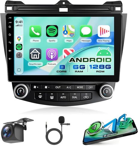 10.1'' Touch Screen Radio Carplay for Honda Accord 2003-2007 Android Rimoody Car Stereo Android Auto GPS WiFi Mirror Link Bluetooth FM HiFi SWC Backup Camera Microphone in Kuwait