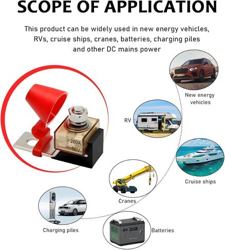 Battery Terminal Fuse Kit, 200A 58V Rated Battery Fuse and Waterproof Terminal Mount Fuse Block, Battery Terminal Fuse Block Kit for Cars New Energy Vehicles RVs Cruise Ships (200A) in Saudi Arabia