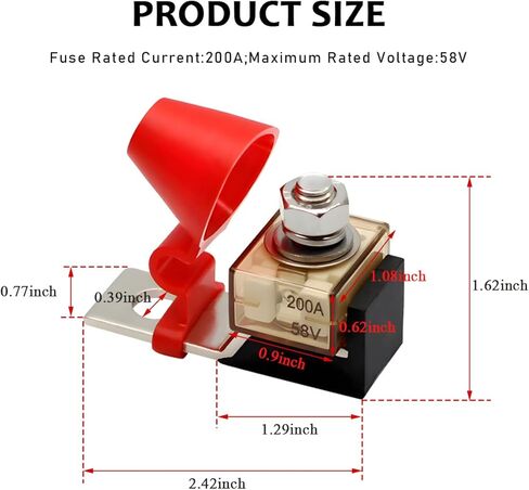 Battery Terminal Fuse Kit, 200A 58V Rated Battery Fuse and Waterproof Terminal Mount Fuse Block, Battery Terminal Fuse Block Kit for Cars New Energy Vehicles RVs Cruise Ships (200A) in Saudi Arabia