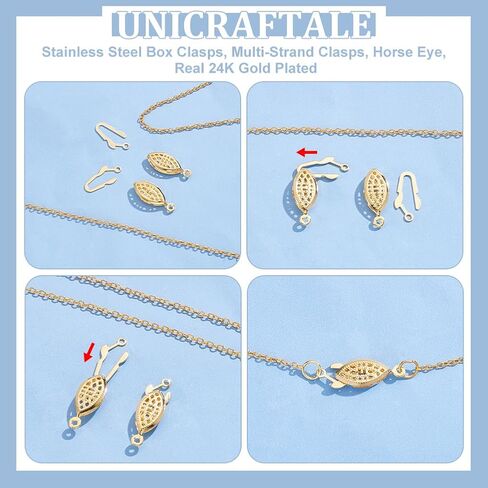UNICRAFTALE 30Pcs 24K Gold Plated Golden Filigree Box Necklace Clasps Stainless Steel Oval Fish Hook Clasp Horse Eye Multi-Strand Clasp Bracelet Connectors for Layered Necklaces Jewelry Making in Saudi Arabia