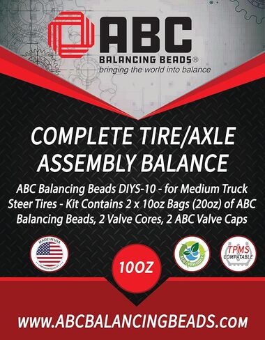 ABC Balancing Beads | Complete Tire, Wheel and Axle Assembly Balance for Medium/Heavy Duty Trucks, Off-Road | DIY Kit with (4) 14oz Bags (56oz) Balancing Beads, (4) Valve Cores, (4) Caps in Kuwait