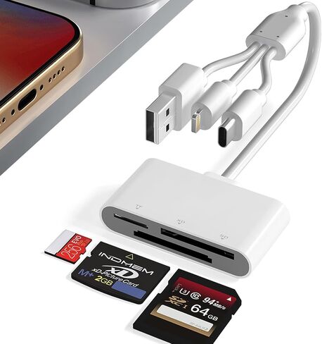 محول Memory Stick pro Duo لأجهزة iPhone - 5 في 1 XD/TF/MS/CF/SD قارئ بطاقات للكمبيوتر/Android/جهاز Lightning، قارئ بطاقات ذاكرة متعددة USB C OTG محول يدعم محول بطاقة صور Micro SD/SDHC/XD in Kuwait