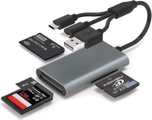 محول Memory Stick pro Duo لأجهزة iPhone - 5 في 1 XD/TF/MS/CF/SD قارئ بطاقات للكمبيوتر/Android/جهاز Lightning، قارئ بطاقات ذاكرة متعددة USB C OTG محول يدعم محول بطاقة صور Micro SD/SDHC/XD in Kuwait