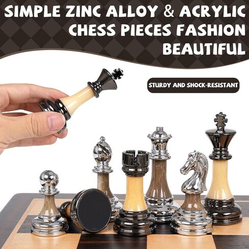 Luxury Large Metal & Acrylic Chess Set with Wooden Chess Board (17") – Weighted Chess Pieces with 3.5" King, Foldable Tournament Chess Set for Adults & Kids, Professional Chess Game Set in Saudi Arabia