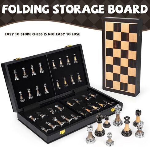 Luxury Large Metal & Acrylic Chess Set with Wooden Chess Board (17") – Weighted Chess Pieces with 3.5" King, Foldable Tournament Chess Set for Adults & Kids, Professional Chess Game Set in Saudi Arabia