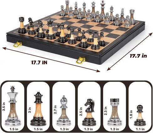 Luxury Large Metal & Acrylic Chess Set with Wooden Chess Board (17") – Weighted Chess Pieces with 3.5" King, Foldable Tournament Chess Set for Adults & Kids, Professional Chess Game Set in Saudi Arabia