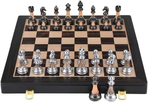 Luxury Large Metal & Acrylic Chess Set with Wooden Chess Board (17") – Weighted Chess Pieces with 3.5" King, Foldable Tournament Chess Set for Adults & Kids, Professional Chess Game Set in Saudi Arabia