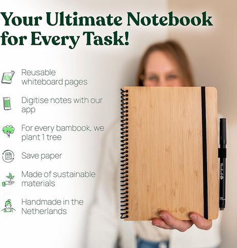 BAMBOOK Classic Notebook - Bamboo Wood Hardcover - A5 - Dotted Reusable Notebook, Notepad, Reusable Notebook in Saudi Arabia