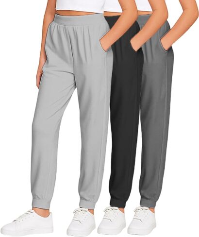 Sweet Hearts Girls' Sweatpants - 3 Pack Active Performance Jogger Pants with Pockets - High Waisted Jogger Sweatpants, 5-18 in Kuwait