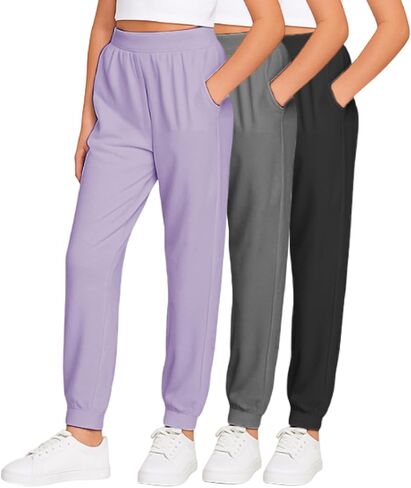 Sweet Hearts Girls' Sweatpants - 3 Pack Active Performance Jogger Pants with Pockets - High Waisted Jogger Sweatpants, 5-18 in Kuwait