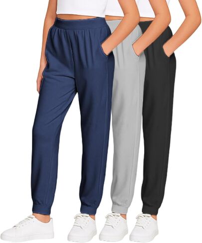 Sweet Hearts Girls' Sweatpants - 3 Pack Active Performance Jogger Pants with Pockets - High Waisted Jogger Sweatpants, 5-18 in Kuwait