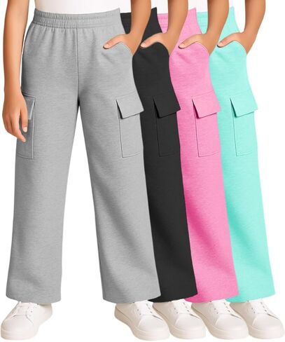 Real Love Girls’ Sweatpants – 4 Pack Active Basic Fleece Cargo Jogpants, Joggers or Flares (5-16) in Kuwait