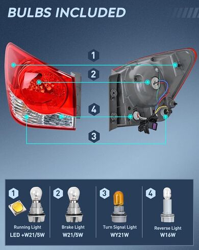 Nilight Taillight Assembly Compatible with 2011 2012 2013 2014 2015 Chevy Cruze 2016 Limited Outer Tail Light OE Style Rear Lamp Replacement Passenger Side in Saudi Arabia