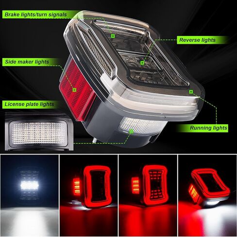مصابيح خلفية LED متوافقة مع Wrangler YJ 1987-1985، TJ 1997-2006، CJ5 1976-1983، CJ7 1976-1986، CJ8 1981-1985 لوحة الترخيص الخلفية/الجري/الفرامل/إشارة الانعطاف/مجموعة الإضاءة العكسية، قطعتان من عدسات الدخان in Kuwait