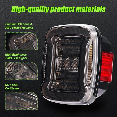 مصابيح خلفية LED متوافقة مع Wrangler YJ 1987-1985، TJ 1997-2006، CJ5 1976-1983، CJ7 1976-1986، CJ8 1981-1985 لوحة الترخيص الخلفية/الجري/الفرامل/إشارة الانعطاف/مجموعة الإضاءة العكسية، قطعتان من عدسات الدخان in Kuwait