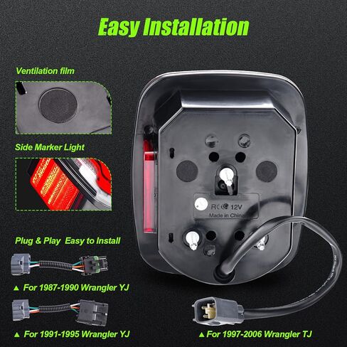 مصابيح خلفية LED متوافقة مع Wrangler YJ 1987-1985، TJ 1997-2006، CJ5 1976-1983، CJ7 1976-1986، CJ8 1981-1985 لوحة الترخيص الخلفية/الجري/الفرامل/إشارة الانعطاف/مجموعة الإضاءة العكسية، قطعتان من عدسات الدخان in Kuwait