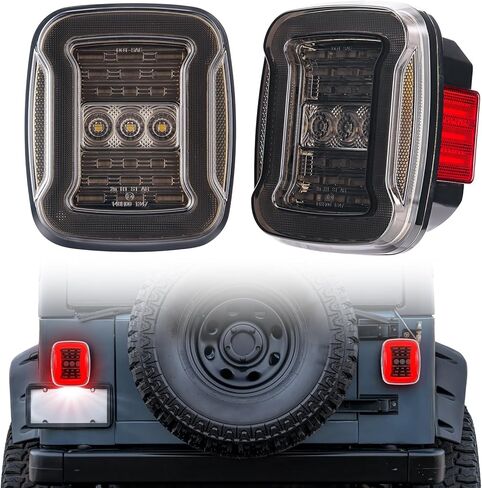 مصابيح خلفية LED متوافقة مع Wrangler YJ 1987-1985، TJ 1997-2006، CJ5 1976-1983، CJ7 1976-1986، CJ8 1981-1985 لوحة الترخيص الخلفية/الجري/الفرامل/إشارة الانعطاف/مجموعة الإضاءة العكسية، قطعتان من عدسات الدخان in Kuwait