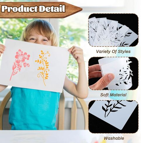 XUEJIE 18 Sheet Flower Stencils for Painting, 6 x 3 Inch Reusable Flower Leaf Stencils, Floral Small Stencil Templates with Leaf Vine Designs for DIY Crafts, Wood Walls, Card Making, Home Decor in Saudi Arabia