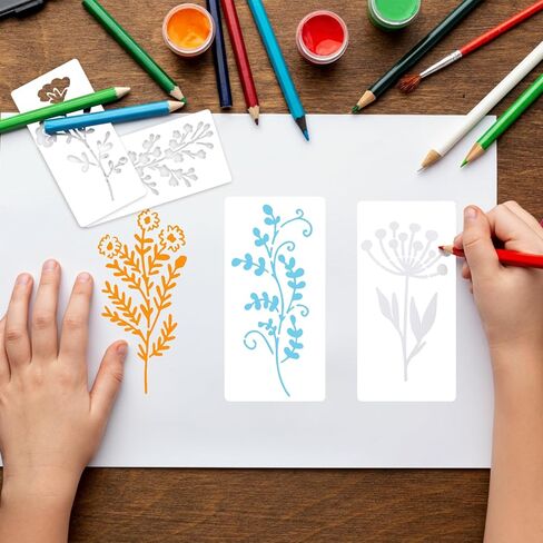 XUEJIE 18 Sheet Flower Stencils for Painting, 6 x 3 Inch Reusable Flower Leaf Stencils, Floral Small Stencil Templates with Leaf Vine Designs for DIY Crafts, Wood Walls, Card Making, Home Decor in Saudi Arabia