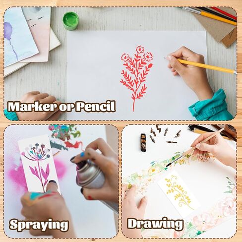 XUEJIE 18 Sheet Flower Stencils for Painting, 6 x 3 Inch Reusable Flower Leaf Stencils, Floral Small Stencil Templates with Leaf Vine Designs for DIY Crafts, Wood Walls, Card Making, Home Decor in Saudi Arabia