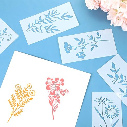 XUEJIE 18 Sheet Flower Stencils for Painting, 6 x 3 Inch Reusable Flower Leaf Stencils, Floral Small Stencil Templates with Leaf Vine Designs for DIY Crafts, Wood Walls, Card Making, Home Decor in Saudi Arabia
