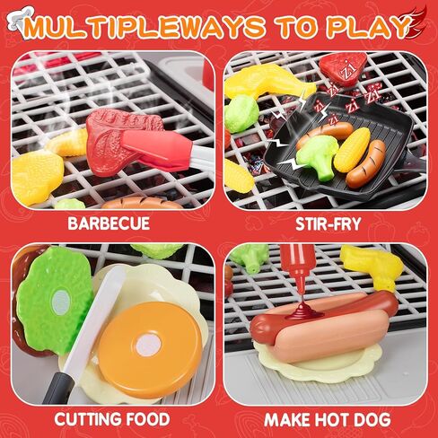 Kids Play Kitchen Toys, Kids BBQ Grill Kitchen Playset with Smoke, Sound & Light, Pretend Play Food Toys Cooking Set, 2-Layer Barbecue Outdoor Play Grill Toy Gift for Toddler Boys Girls 3-5 in Kuwait
