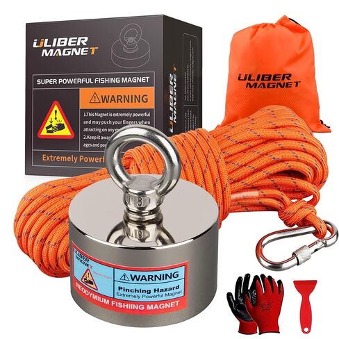 ULIBERMAGNET 2400LBS Fishing Magnet Kit,Double Sided Magnetic Fishing Kit with High Strength Rope,Heavy Duty Fishing Magnet for Retrieving in River, Lake, Beach, Lawn in Saudi Arabia