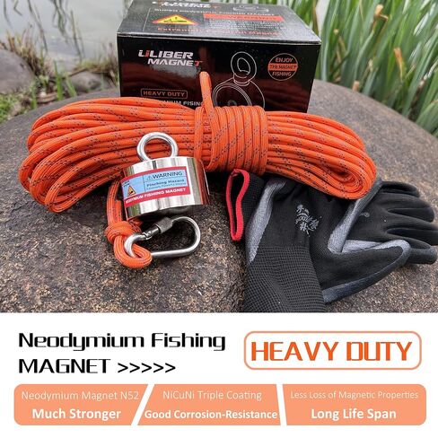 ULIBERMAGNET 2400LBS Fishing Magnet Kit,Double Sided Magnetic Fishing Kit with High Strength Rope,Heavy Duty Fishing Magnet for Retrieving in River, Lake, Beach, Lawn in Saudi Arabia