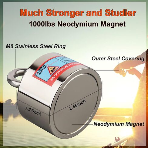 ULIBERMAGNET 2400LBS Fishing Magnet Kit,Double Sided Magnetic Fishing Kit with High Strength Rope,Heavy Duty Fishing Magnet for Retrieving in River, Lake, Beach, Lawn in Saudi Arabia