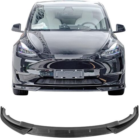 IKON MOTORSPORTS، 3 قطع من الشفة الأمامية الممتصة للصدمات متوافقة مع 2020-2025 Tesla Model Y، ممتص الصدمات الأمامي للشفاه المفسد IKON Style PP طباعة ألياف الكربون والبولي بروبيلين، 2021 in Saudi Arabia