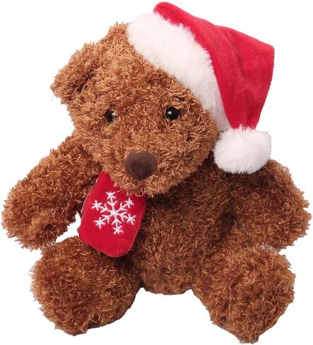 Christmas Teddy Bear Plush, Brown Stuffed Animal with Santa Hat and Snowflake Scarf, 10 Inch, for Kids in Saudi Arabia