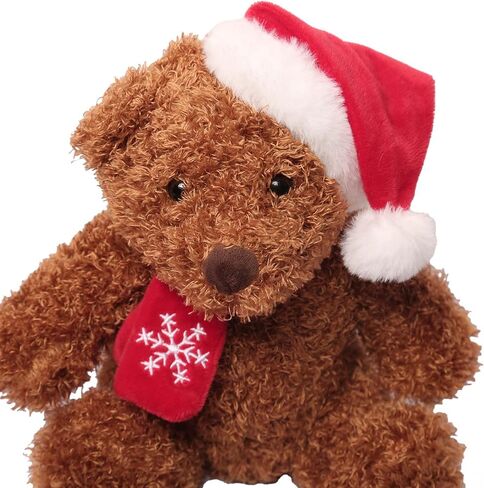 Christmas Teddy Bear Plush, Brown Stuffed Animal with Santa Hat and Snowflake Scarf, 10 Inch, for Kids in Saudi Arabia